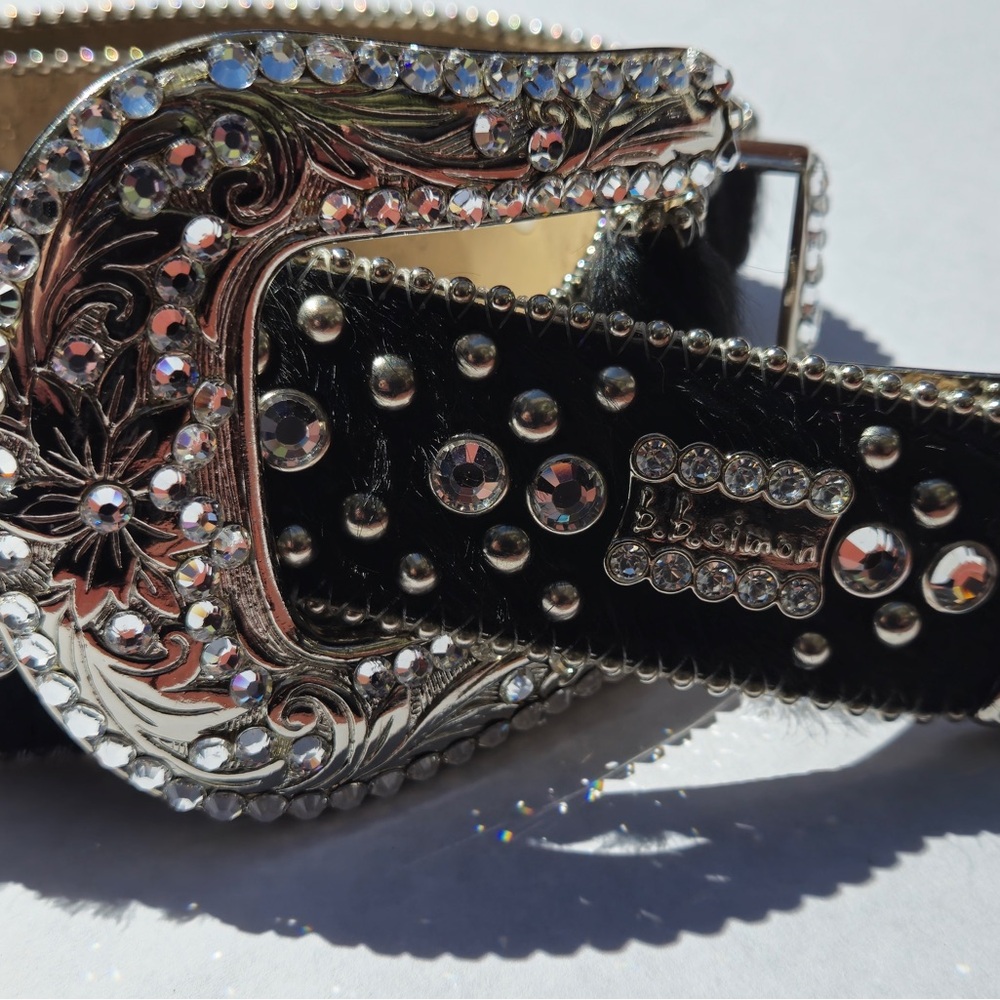 BB Simon Black/Silver Pony Hair Belt